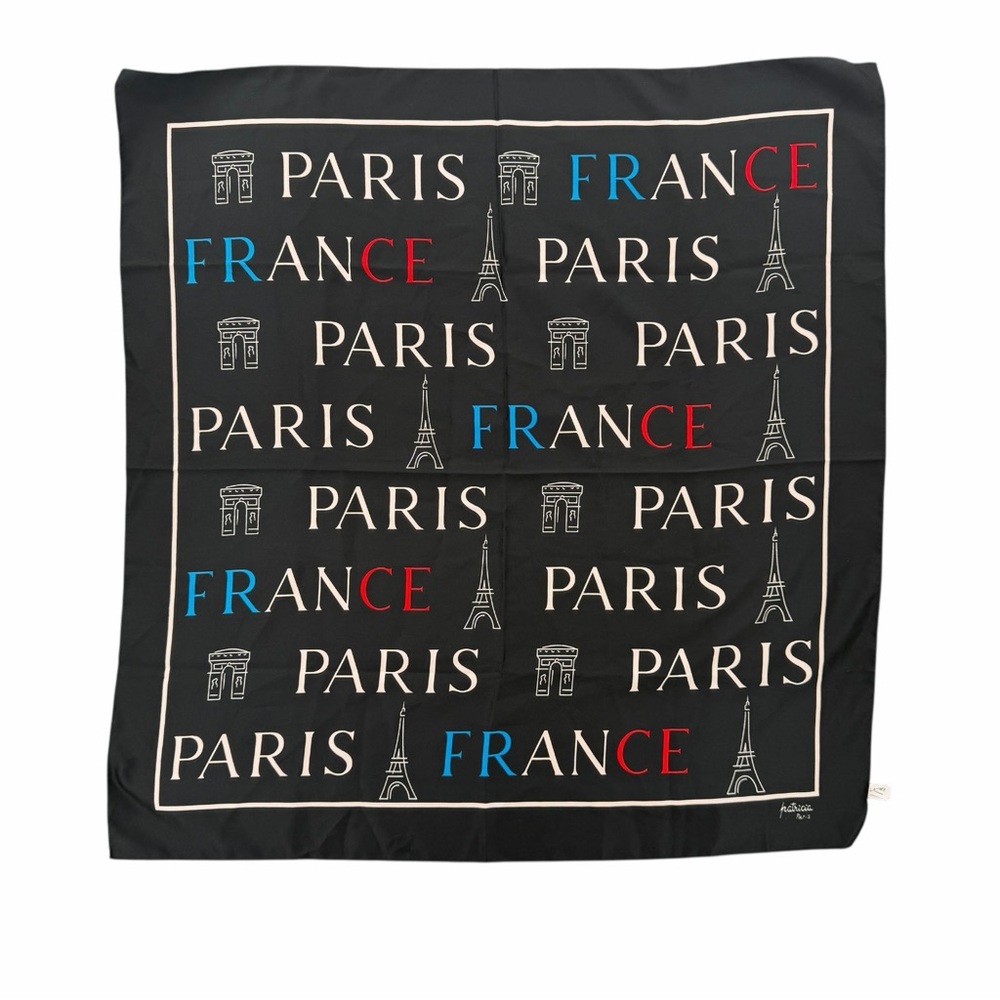 Paris France Scarf | Made in Italy Black Eiffel Tower Travel Print Large Square